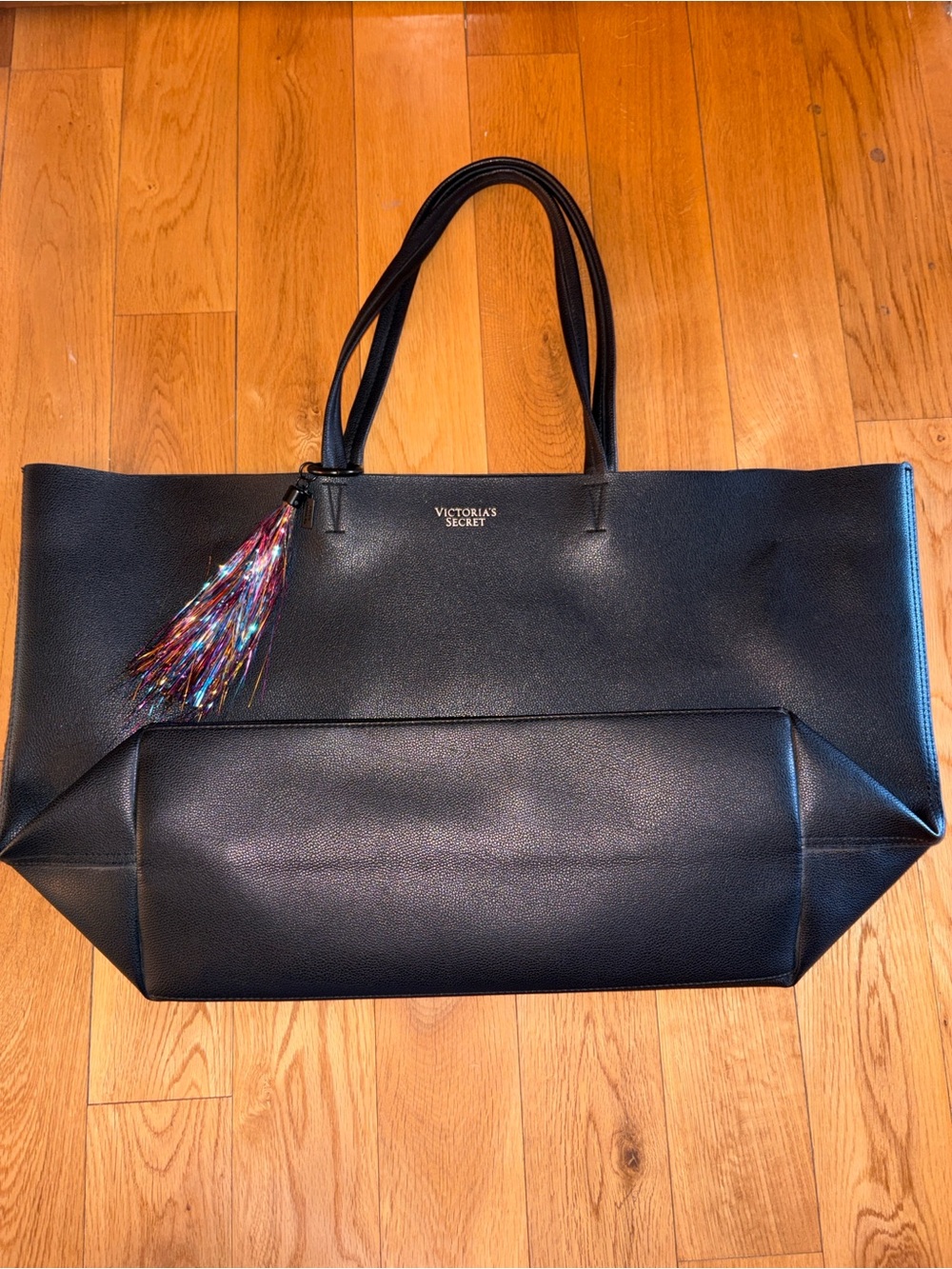 Victoria's Secret Black Tote with Multicolor Tassel Accent